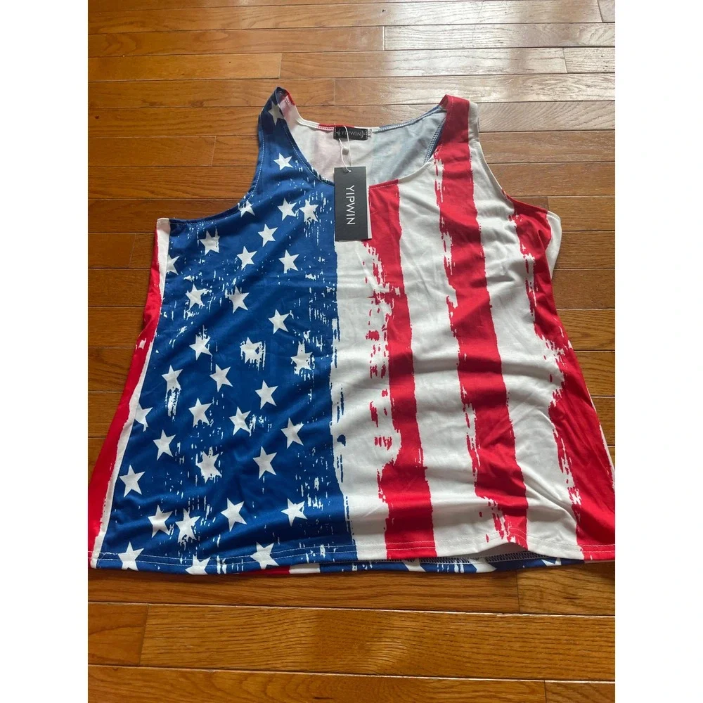 Yipwin Tank Top Womens 1X USA American Flag Patriotic 4th of July Sleeveless NWT - Picture 1 of 3